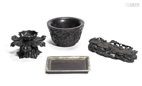 A group of carved zitan items,Qing Dynasty