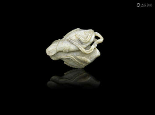 A mottled green jade 'double fish' carving,Qing Dynasty