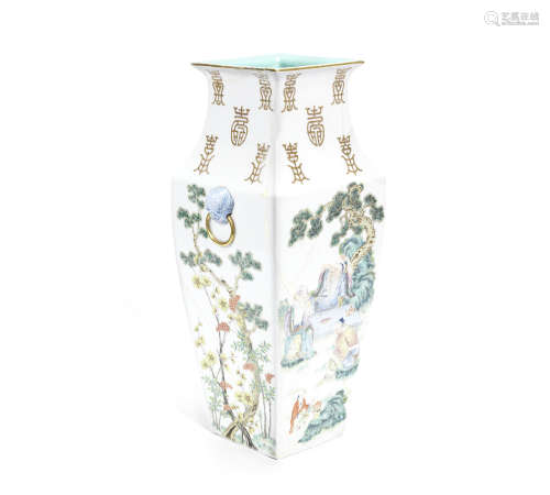 A famille rose square tapering vase,Zaishi two-character mark, Daoguang