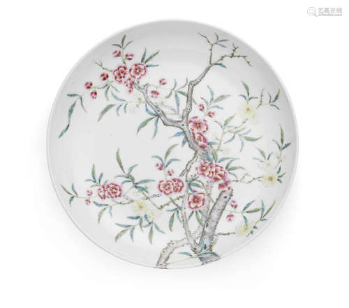 A famille rose 'prunus' dish,Qianlong four-character mark, Republic Period