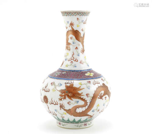 A famille rose 'dragon and phoenix' bottle vase, shangping,Guangxu six-character mark and of the period