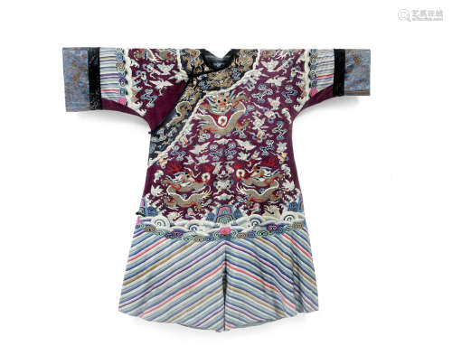 An aubergine ground kesi 'dragon' robe,Late Qing Dynasty