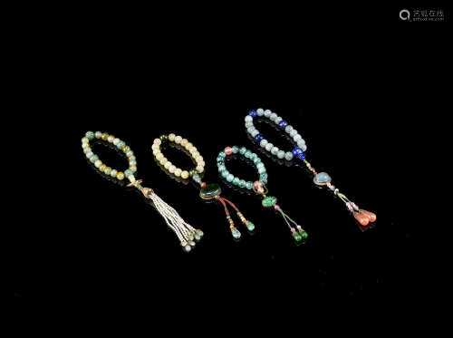 Four jadeite bead bracelets,Late Qing Dynasty