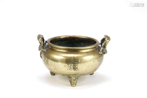 A bronze tripod incense burner,Xuande six-character mark, 19th/20th century