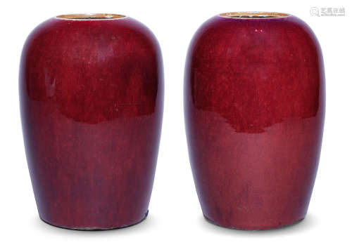 A pair of flambé-glazed oviform vases,19th century