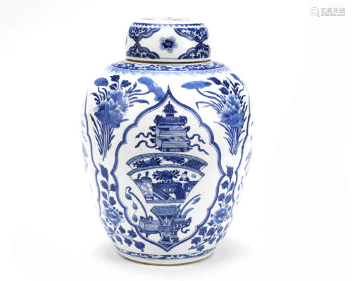 A blue and white oviform jar and cover,Kangxi