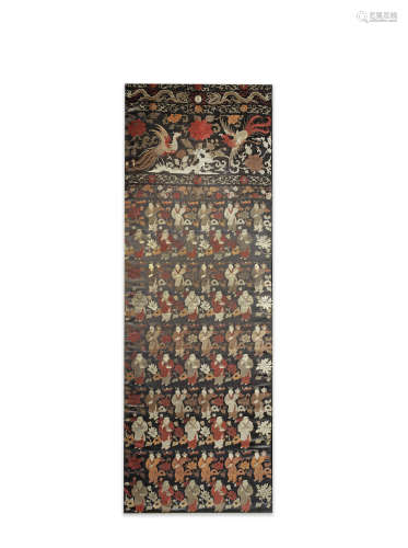 A pair of large 'hundred boys' embroidered panels,18th/19th century