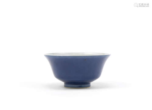A blue-glazed flaring bowl,Qianlong seal mark and of the period