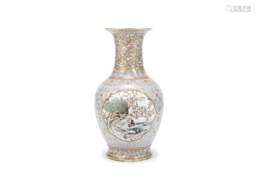A famille rose 'mille-fleurs' vase,Qianlong four-character mark, Republic Period