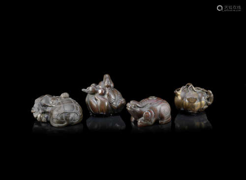Four bronze water droppers,Late Qing Dynasty
