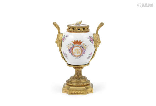 An ormolu-mounted famille rose jar and cover,Circa 1776, the mounts 18th/19th century