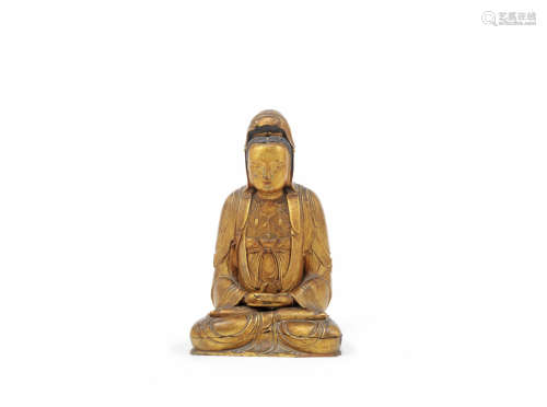 A gilt-lacquered wood figure of Guanyin,Early Qing Dynasty
