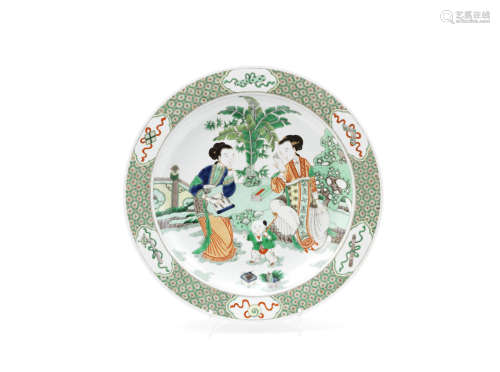A large famille verte 'ladies' dish,Kangxi six-character mark, 19th century