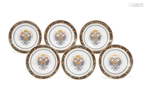 Six export armorial dishes for the Austrian market,Late 19th century