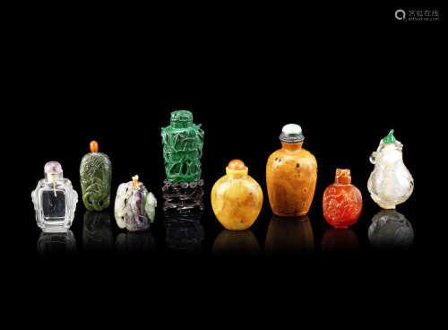 Eight organic material, hardstone and rock crystal snuff bottles,19th/20th century