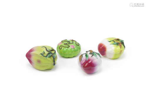 Four enamelled fruit-form boxes and covers,19th century