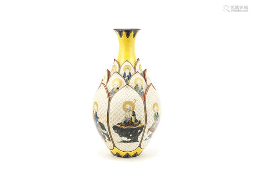 An unusual large 'Eighteen Arhats' bottle vase,Meiji Period