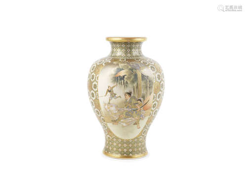 A Satsuma baluster vase,By Kinkozan, Meiji Period