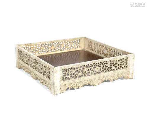 A marine bone and huanghuali square tray,Mid-Qing Dynasty