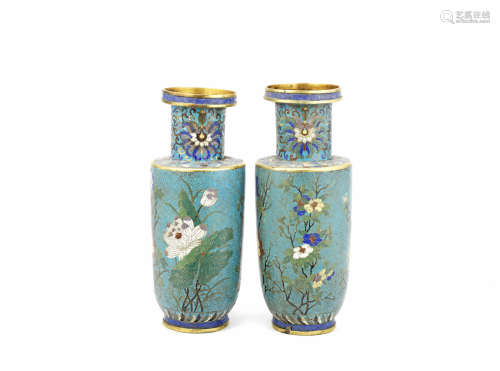 A pair of cloisonné enamel rouleau vases,19th century