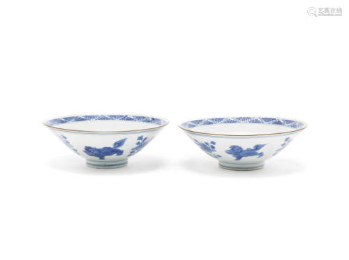 A pair of blue and white bowls,Jiajing six-character marks, Kangxi