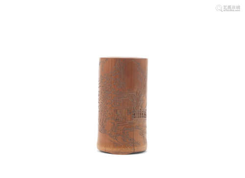 A small bamboo brushpot,18th century, signed Song Yan