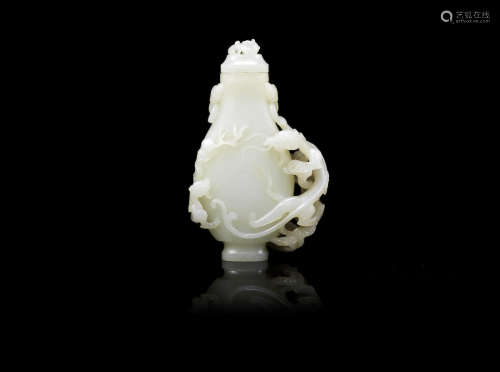 A very pale green jade 'kui dragons' vase and cover,Qianlong/Jiaqing