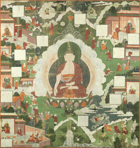 A LARGE SET OF FOUR 'JATAKA TALES' THANGKAS OF BUDDHAS,19th century