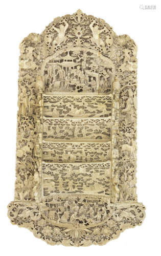 A carved Canton ivory letter rack,19th century