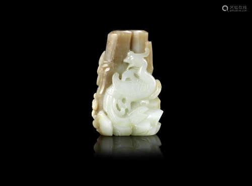 A white and brown jade carving of phoenix and bamboo,18th/19th century