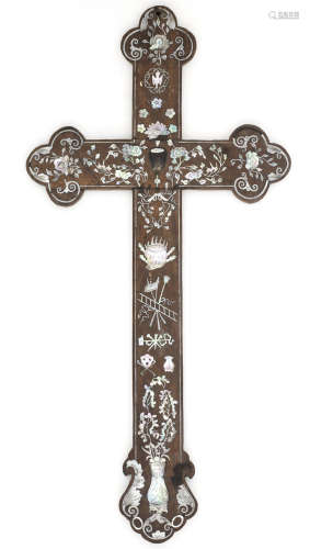 A mother-of-pearl inlaid wooden Apostle cross,19th century