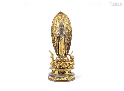 A large Japanese gilt wood standing Amitabha Buddha,18th/19th century