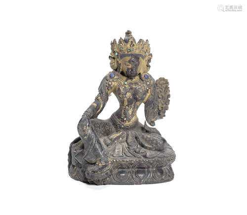 A zitan, gilt and hardstone-inlaid figure of Tara,18th century