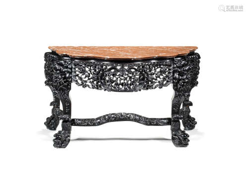 A large marble-topped carved hardwood console table,19th century