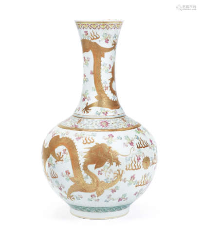 A famille rose 'dragon and phoenix' bottle vase, shangping,Guangxu six-character mark and of the period