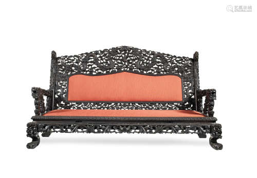 A Chinese-Export carved hardwood sofa,19th century