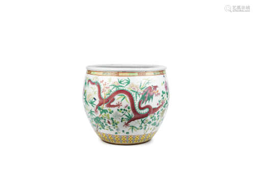 A large famille rose 'dragon and peony' fish bowl,Guangxu