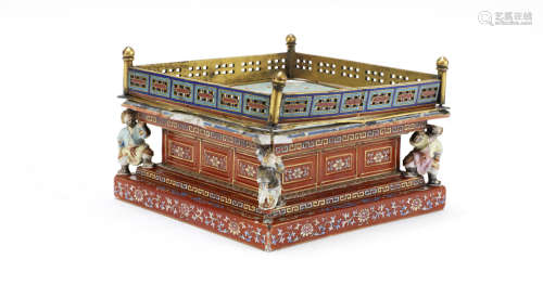 An extremely rare famille rose and champlevé enamel embellished stupa base,Qianlong