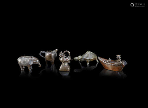 A group of four bronze water droppers,Qing Dynasty and later