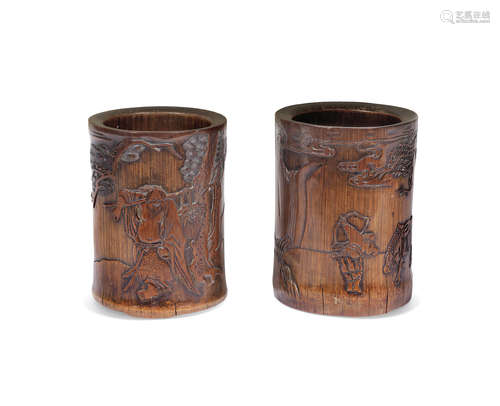 Two bamboo brushpots,Qing Dynasty