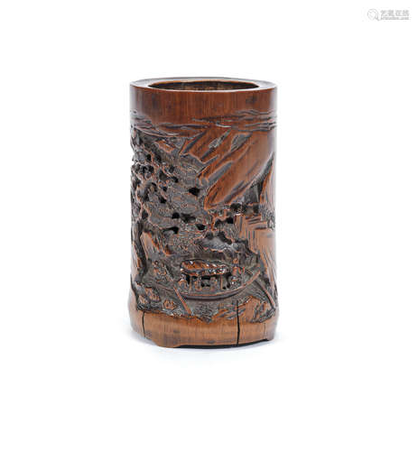 A small bamboo 'Red Cliffs' brushpot, bitong,18th century