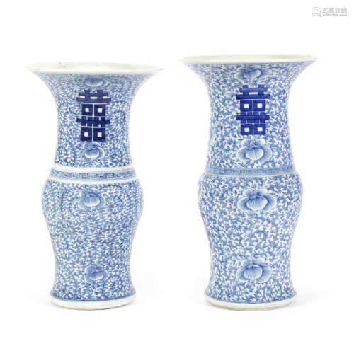 A matched pair of blue and white baluster vases, yen yen,Chenghua four-character marks, 19th century