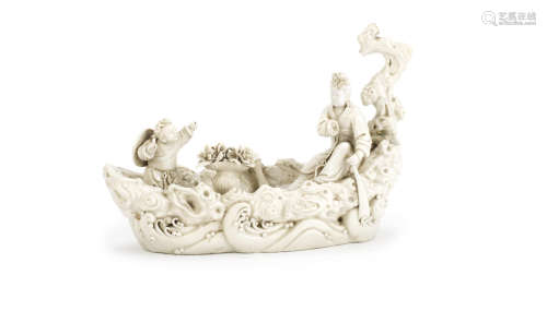A blanc-de-chine model of an Immortals raft,Qing Dynasty