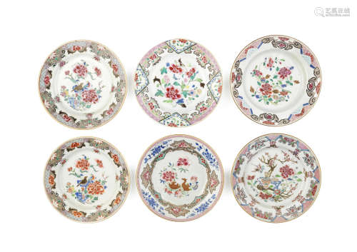 Six famille-rose 'floral' dishes,Qianlong