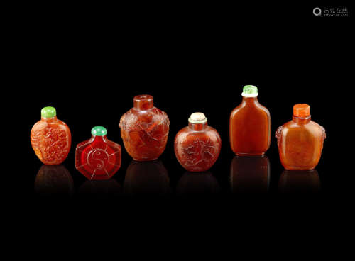 Six amber snuff bottles,Late Qing Dynasty