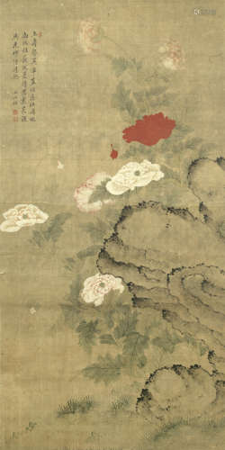 Attributed to Zou Yigui (1686-1772),Peonies, camellias and rocks