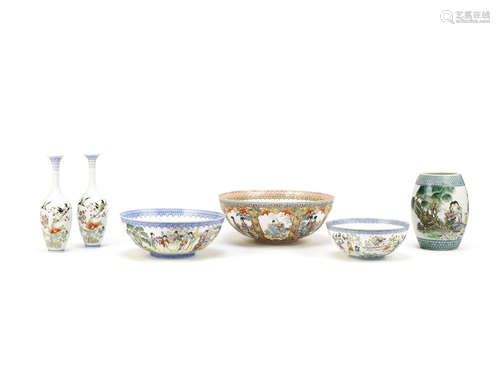 A group of 'eggshell porcelain' enamelled wares,Qianlong seal marks, Republic Period and later