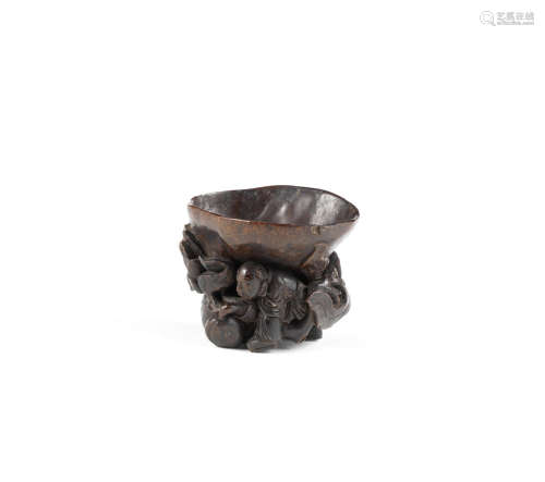 A small carved bamboo 'boys' libation cup,17th/18th century