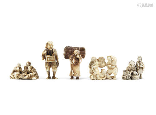 Five ivory okimono-style netsuke,Meiji/Taisho Period