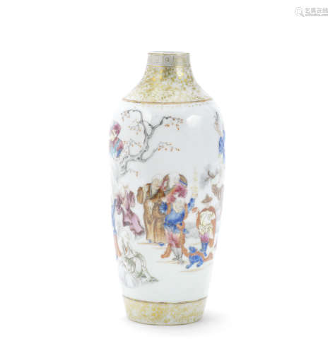 A famille rose 'eighteen luohans' vase,Qianlong seal mark and of the period